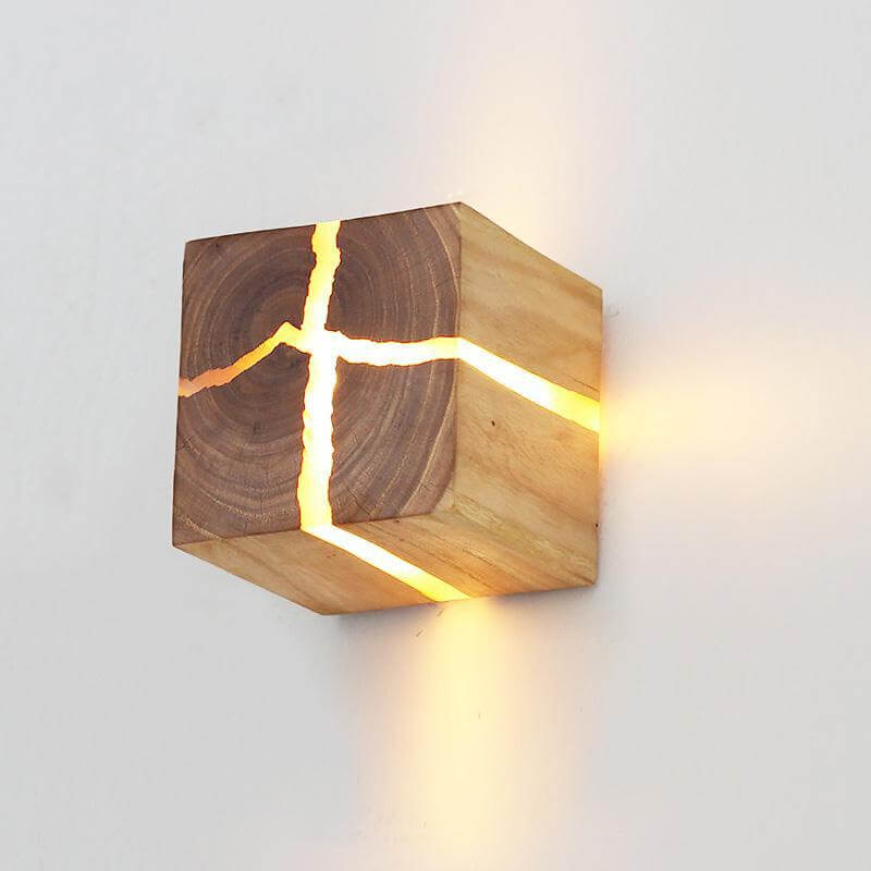 Creative Cracked Solid Wood Square 1-Light Wall Sconce Lamps