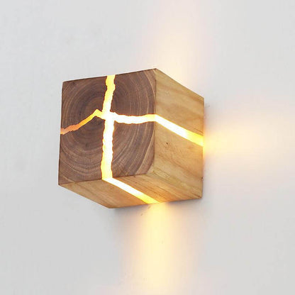 Creative Cracked Solid Wood Square 1-Light Wall Sconce Lamps