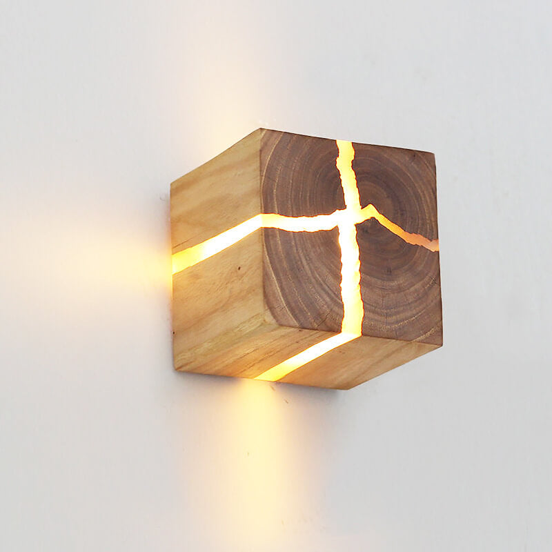 Creative Cracked Solid Wood Square 1-Light Wall Sconce Lamps