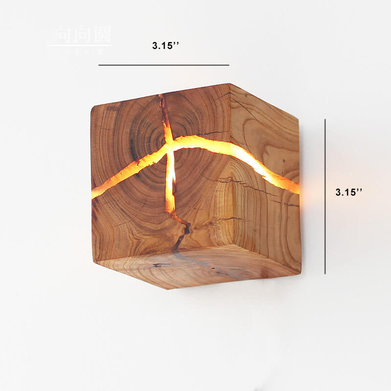 Creative Cracked Solid Wood Square 1-Light Wall Sconce Lamps