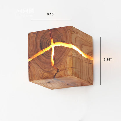 Creative Cracked Solid Wood Square 1-Light Wall Sconce Lamps