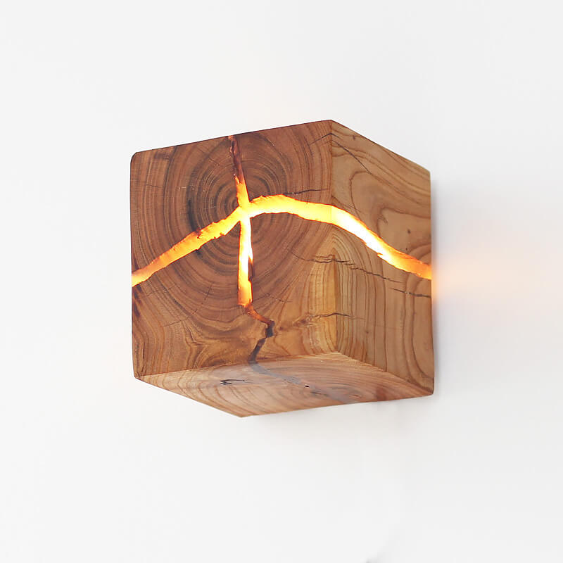 Creative Cracked Solid Wood Square 1-Light Wall Sconce Lamps