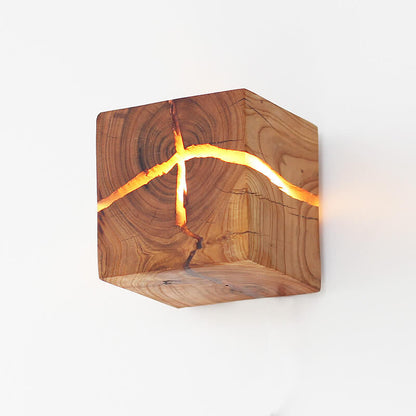 Creative Cracked Solid Wood Square 1-Light Wall Sconce Lamps