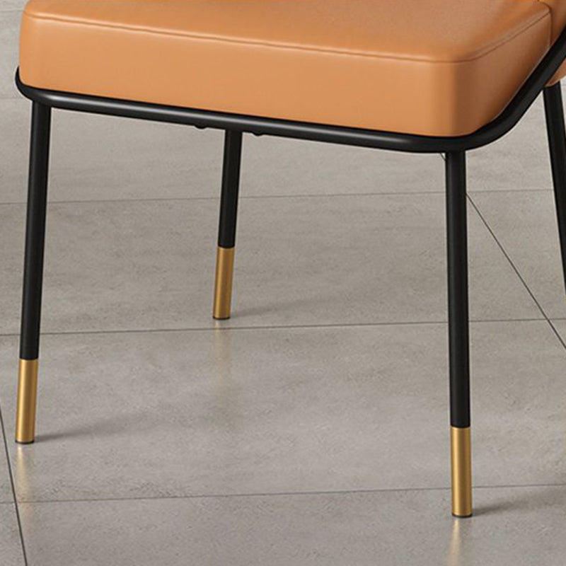 Modern Luxury Square Upholstered Curved Backrest Genuine Leather Fabric Iron Dining Chair For Dining Room