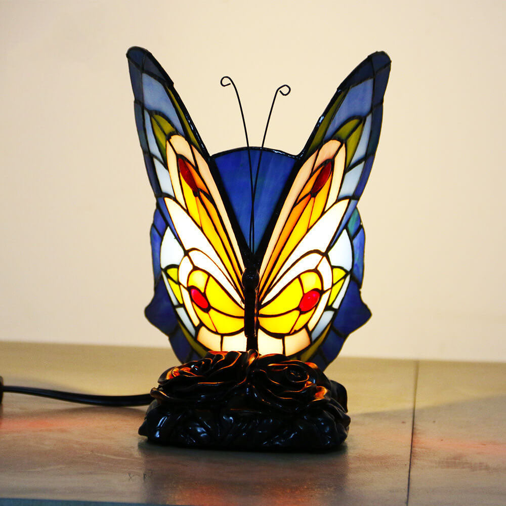 Vintage Tiffany Glass Butterfly Shape Night Light 1-Light Table Lamp