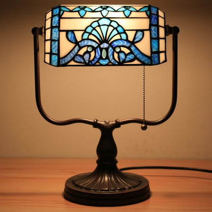 Tiffany Floral Butterfly Stained Glass 1-Light Bank Zipper Table Lamp