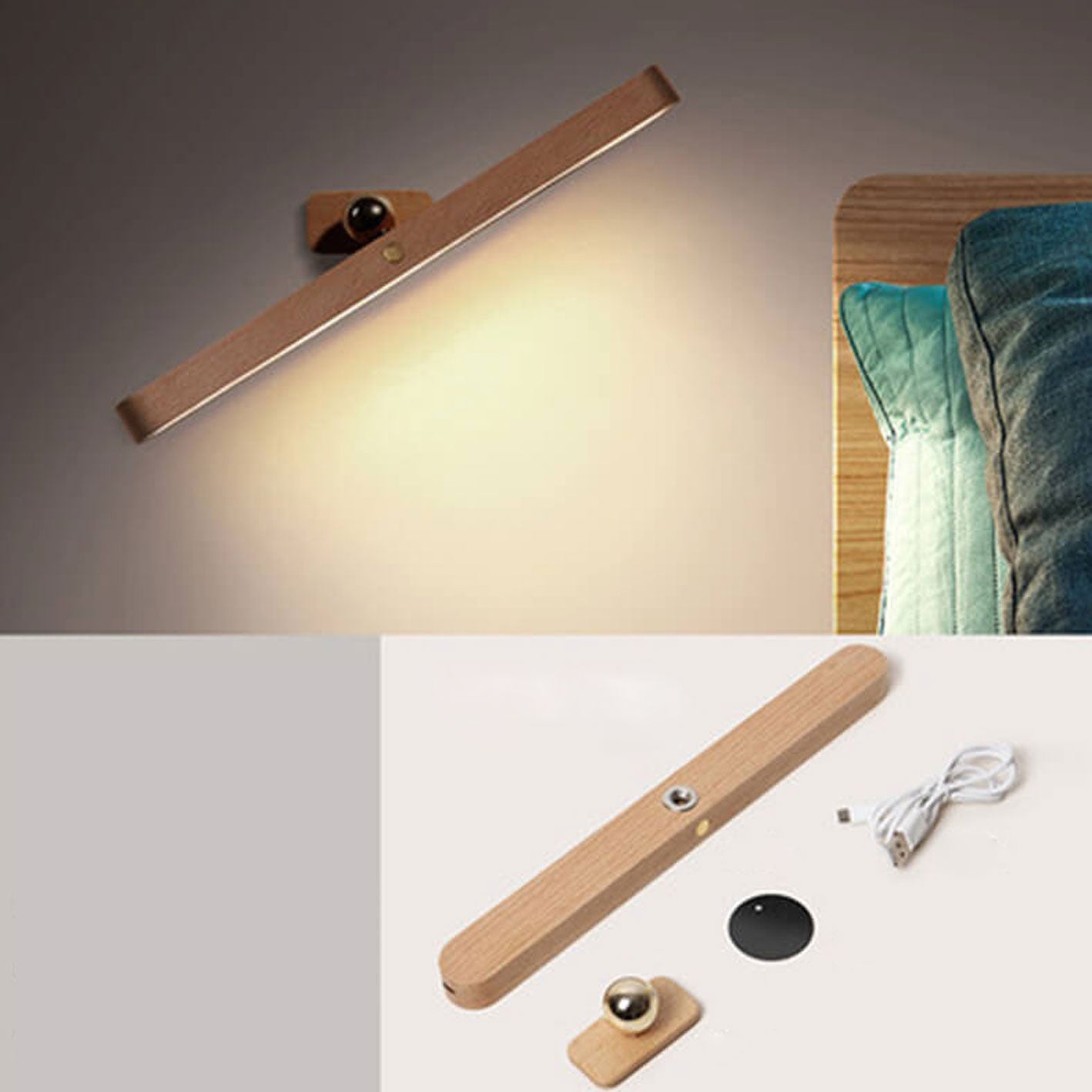 Modern Wooden Strip USB Magnetic LED Mirror Front Wall Sconce Lamp