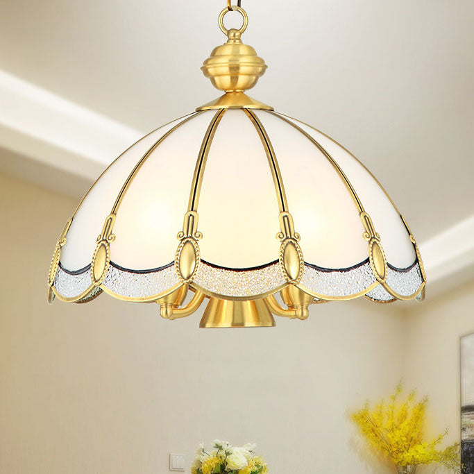 Contemporary Luxury Copper Finish Frame Round Glass 3/5-Light Pendant Light For Dining Room