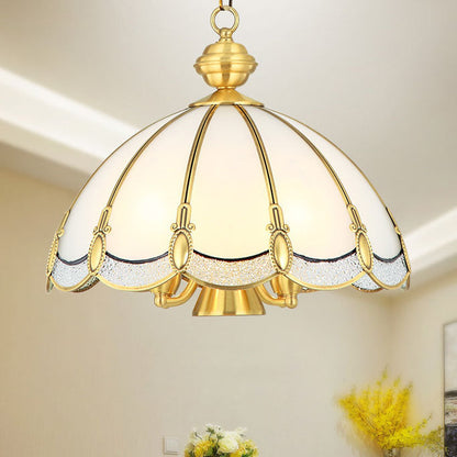 Contemporary Luxury Copper Finish Frame Round Glass 3/5-Light Pendant Light For Dining Room