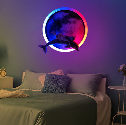 Modern Minimalist Iron Acrylic Round Moon Dolphins Astronauts LED Wall Sconce Lamp For Living Room