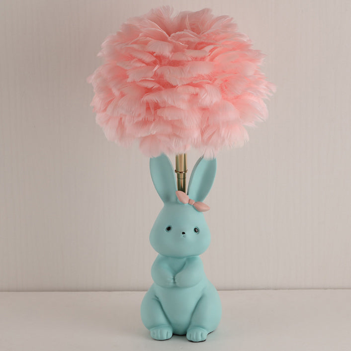 Modern Art Deco Rabbit Feather Orb Metal Goose Feather Glass 1-Light Table Lamp For Bedroom