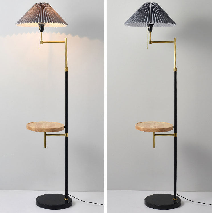 Nordic Light Luxury Pleated Fabric Marble 1-Light Standing Floor Lamp