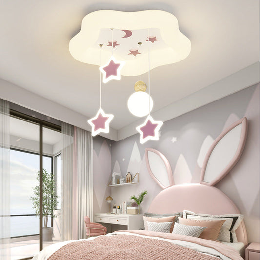 モダンアールデコ調クリームペンタグラムムーンアクリルアイアンLEDフラッシュマウントシーリングライトリビングルーム用