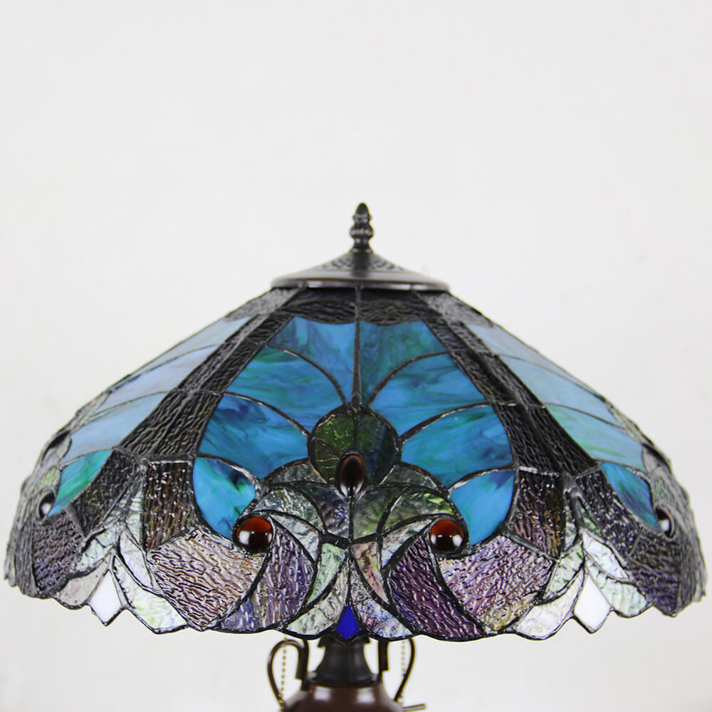 European Light Luxury Vintage Tiffany Glass Resin 2-Light Table Lamp
