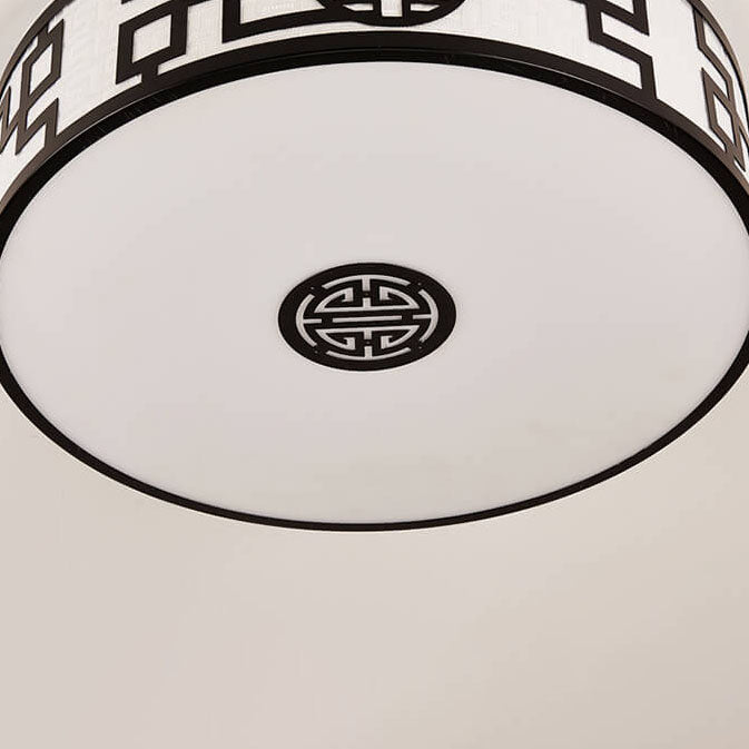 Modern New Chinese Round Fabric Drum LED Flush Mount Ceiling Light