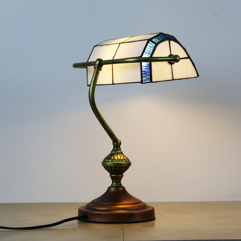 European Tiffany Vintage Bank Glass Hardware 1-Light Table Lamp