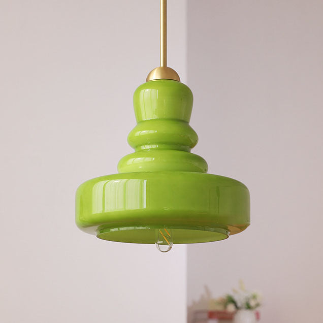 Contemporary Vintage Round Gourd Iron Copper Glass 1-Light Pendant Light For Living Room