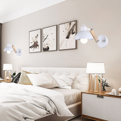 Modern Nordic Iron Semicircle Adjustable Wooden Lamp Arm 1-Light Wall Sconce Lamp
