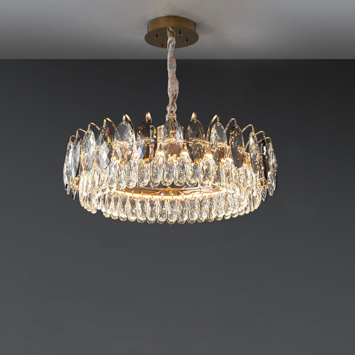 European Light Luxury Round Crystal LED Chandelier