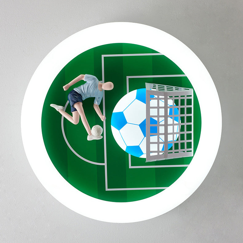 モダンアールデコサッカーラウンドアクリルアイアンLEDフラッシュマウントシーリングライトリビングルーム用