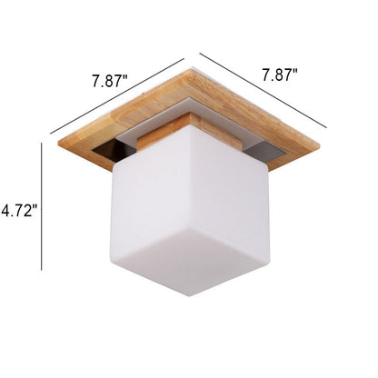 Nordic Minimalist Square Log Glass 1-Light Flush Mount Lighting