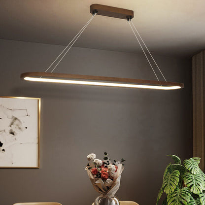 Modern Chinese Solid Wood Round Ring Frame Island Light LED Chandelier