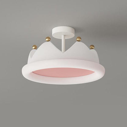 Contemporary Creative Kids Crown Iron PE LED Semi-Flush Mount Ceiling Light For Bedroom