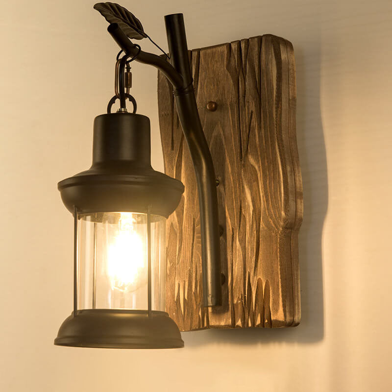 Retro Industrial Wood Iron 1-Light Wall Sconce Lamp