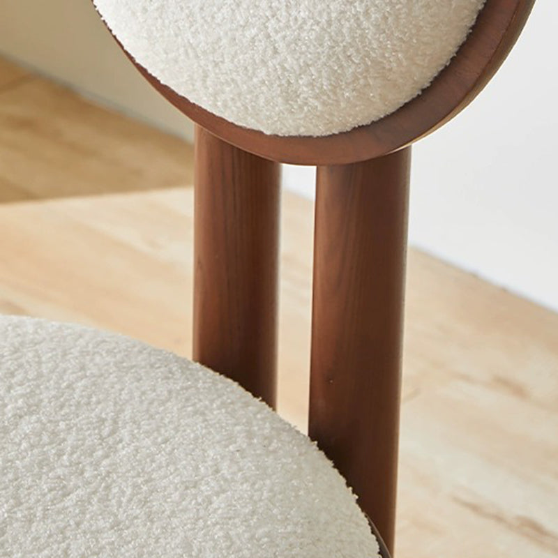 Traditional Vintage Round Upholstered PU Leather Lambswool Solid Wood Dining Chair Backrest For Dining Room