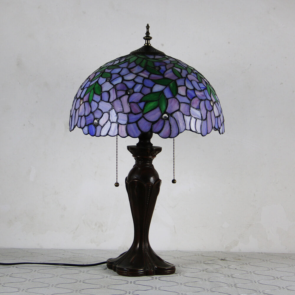 Tiffany European Retro Flowers Stained Glass Pull Cord 1-Light Table Lamp
