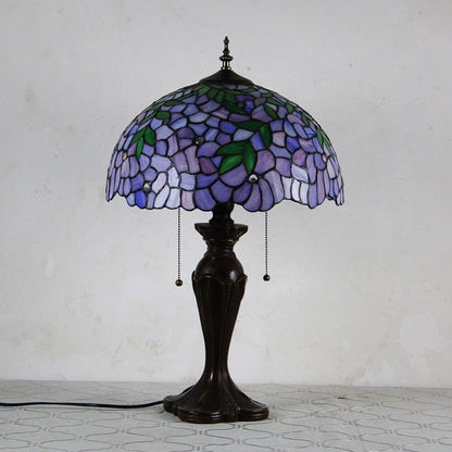 Tiffany European Retro Flowers Stained Glass Pull Cord 1-Light Table Lamp