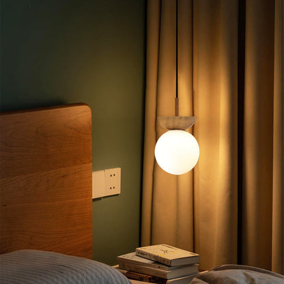 Nordic Japanese Glass Orb Wood Grain Iron 1-Light Ceiling Light