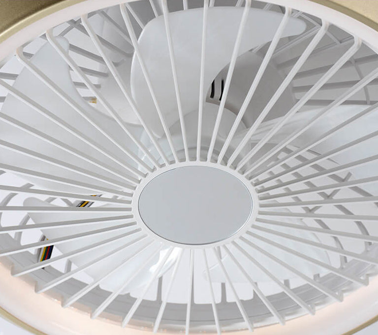 مروحة سقف دائرية حديثة من الأكريليك RGB LED مثبتة بشكل نصف مسطح 