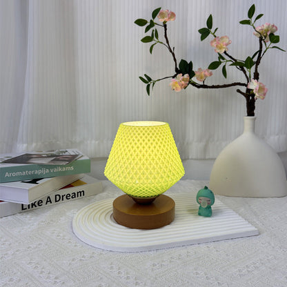 Contemporary Creative Wood Glass Tapered Ribbed Pattern 1-Light Table Lamp For Bedside