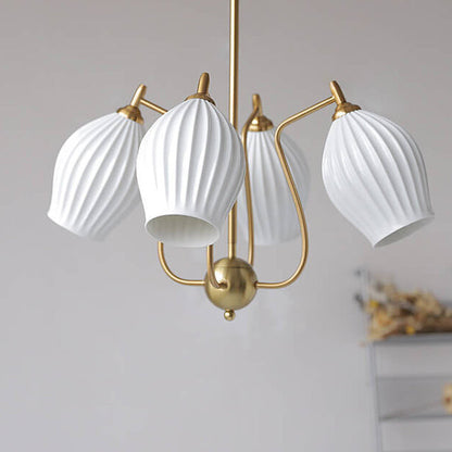Vintage Minimalist Tulip Ceramic 4/6 Light Chandelier