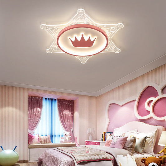 Modern Art Deco Crown Round Pentagon Acrylic Iron LED Flush Mount Ceiling Light For Living Room