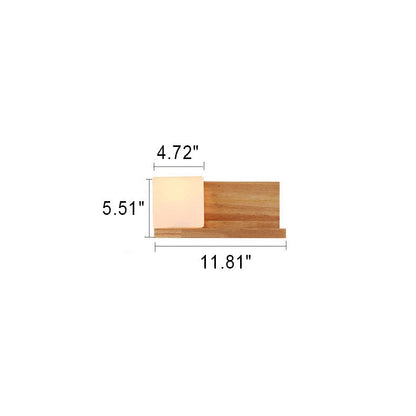 Japanese Minimalist Wood Square Glass 1-Light Wall Sconce Lamp