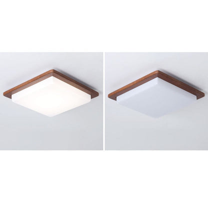 Modern Chinese Walnut Square LED Flush Mount Ceiling Light