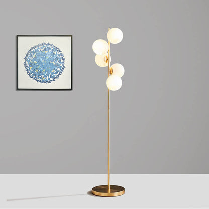 Nordic Minimalist Glass Round Ball Gold Long Pole 5-Light Standing Floor Lamp