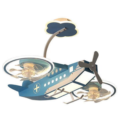 Creative Cartoon Aircraft Kids Flush Mount Ceiling Fan Light