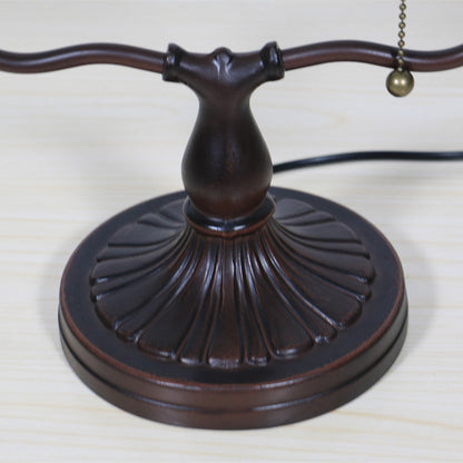Traditional Tiffany Geometric Stained Glass Bank Pull Cord 1-Light Table Lamp For Home Office