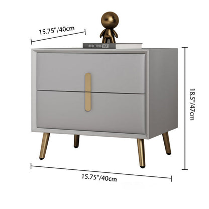 Modern Luxury Rectangular Solid Wood Microfiber Leather Hardware Nightstand 2-Drawer For Bedroom