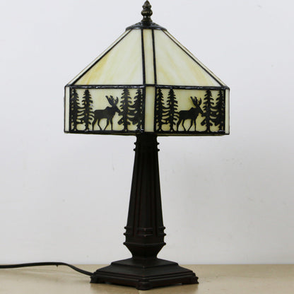 Traditional Tiffany Conic Diamond Deer Alloy Glass 1-Light Table Lamp For Study
