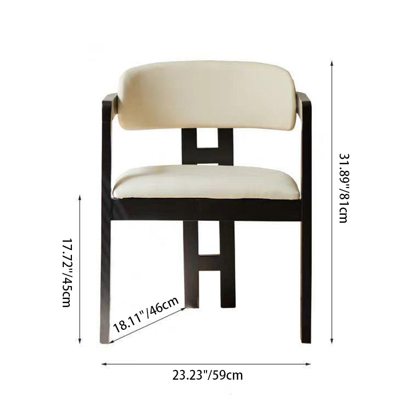 Contemporary Scandinavian Bent Square PU Leather Wood Dining Chair Backrest Arm For Dining Room