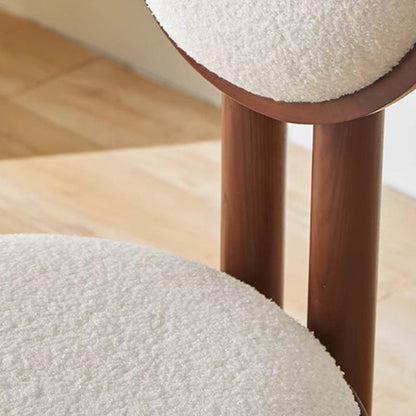Contemporary Scandinavian Round Back Solid Wood Lambswool PU Leather Dining Chair Backrest For Dining Room