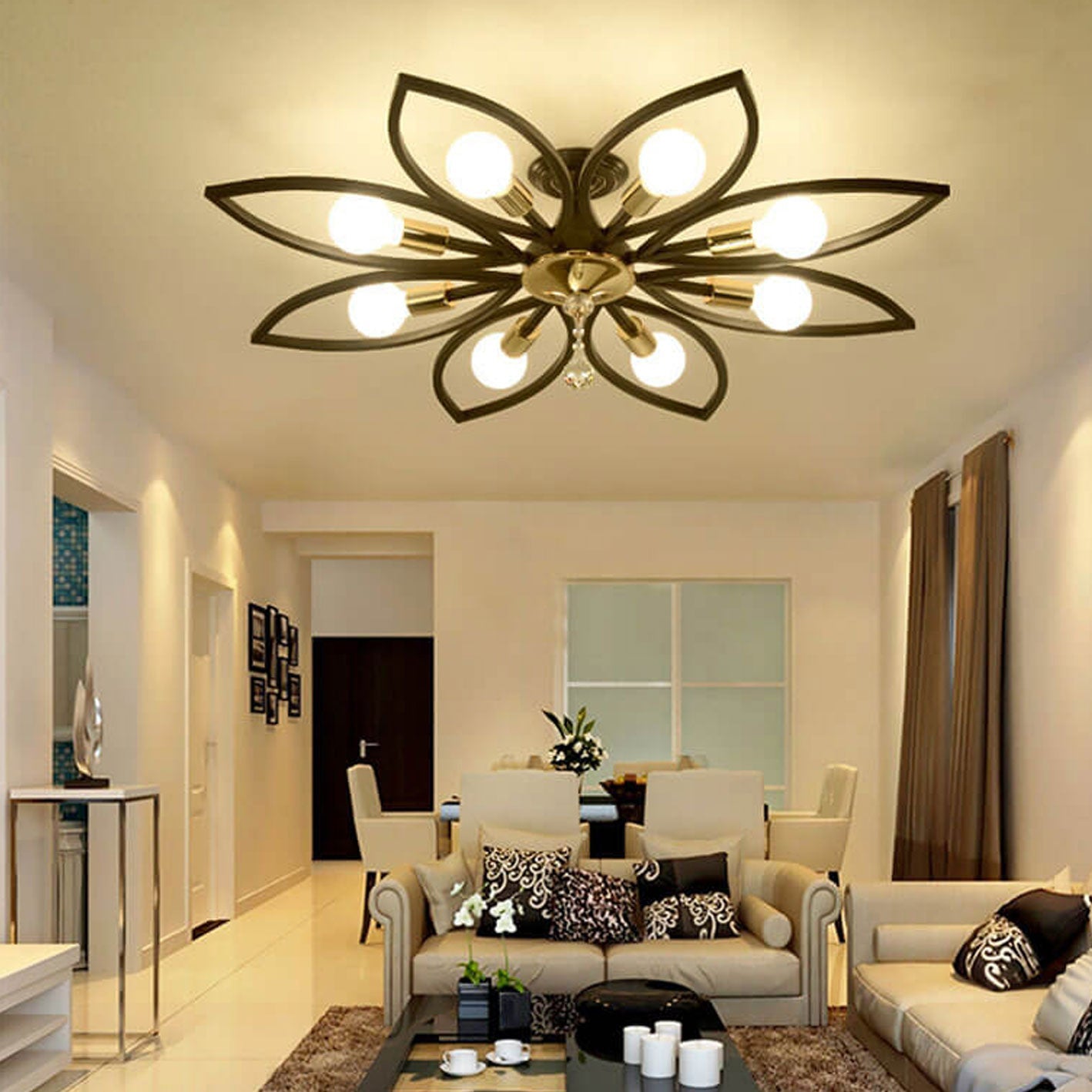Nordic Light Luxury Wrought Iron Crystal 6/8-Light Flush Mount Ceiling Light