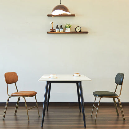 Contemporary Industrial PU Leather Iron Square Elliptical Stripe Dining Chair Backrest Footrest For Dining Room