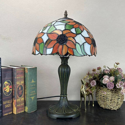 Traditional Tiffany Metal Glass Dome Grape Flower Dragonfly Butterfly 1-Light Table Lamp For Bedside