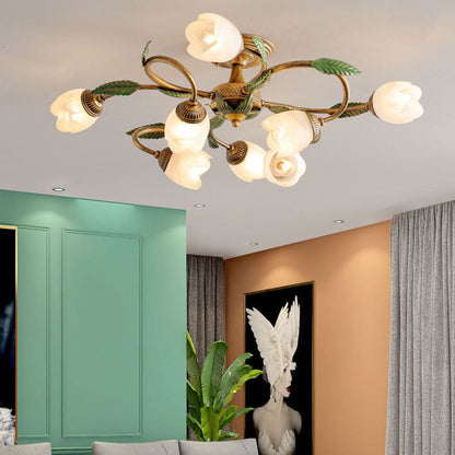 Modern Idyllic Iron Flower Branch 6/8/10-Light Semi-Flush Mount Lighting