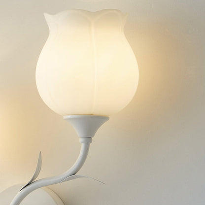 Modern Minimalist Cream Flower Iron Glass 1/2 Light Wall Sconce Lamp For Bedroom